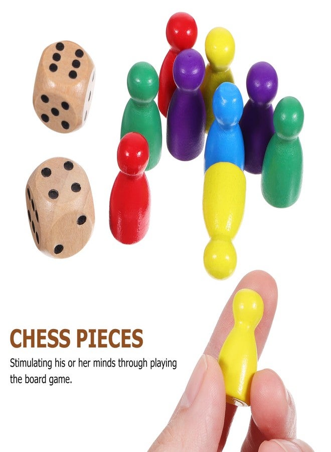 TOPPERFUN 50Pcs Wooden Pawns, Multicolor Board Game Pawn Pieces, Checkers and Ludo Board Game Accessories with 2 Dice, 10 of Each Color - Image 4